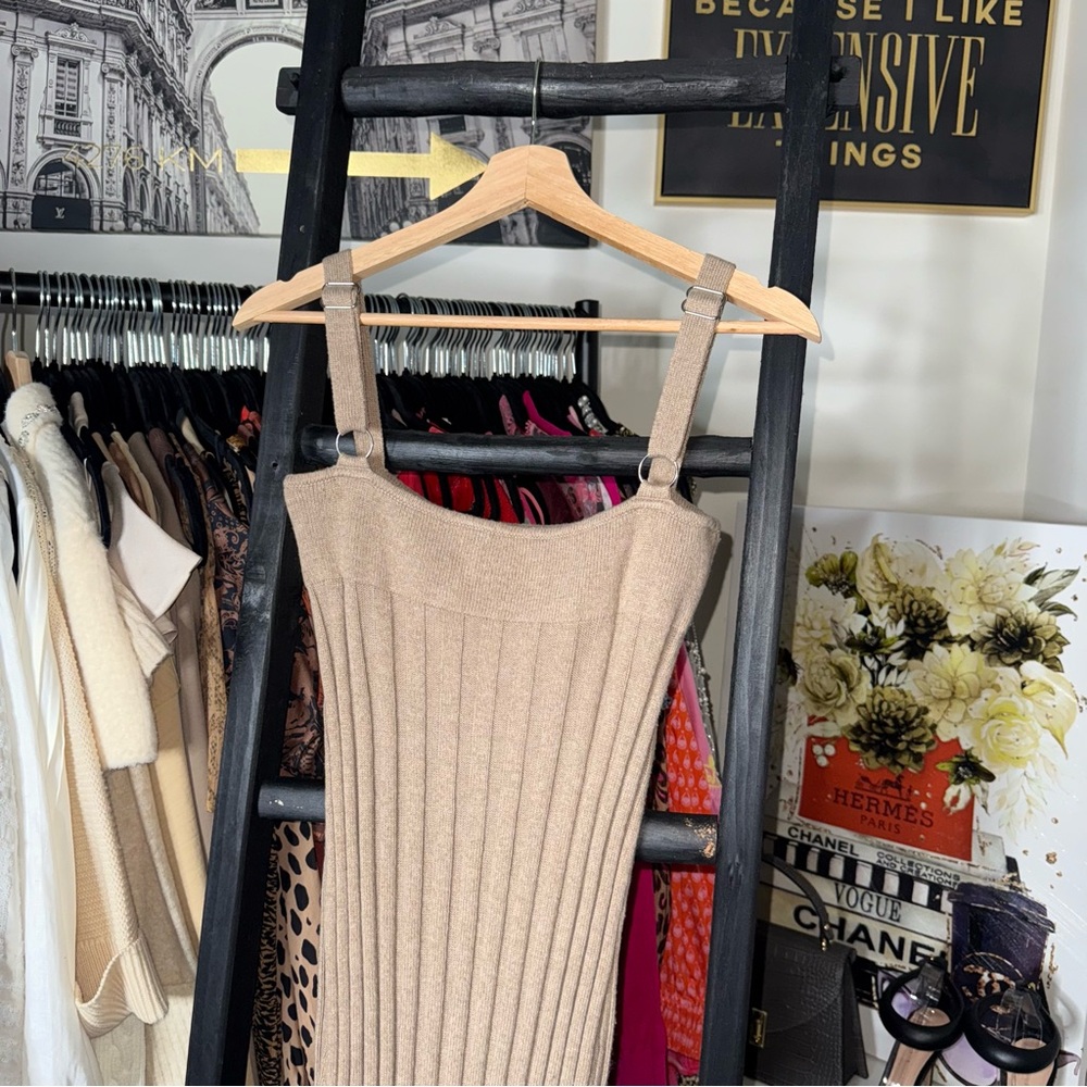 Something Navy Bustier Ribbed Sweater Dress Tan Midi Womens Small - Picture 11 of 11